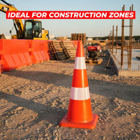 Orange 90cm unbreakable PVC safety cone for hazard and warning areas