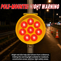 Orange solar LED beacon with 8 LEDs for high visibility traffic safety
