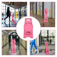Collage of pink safety stands with people using them in various settings.