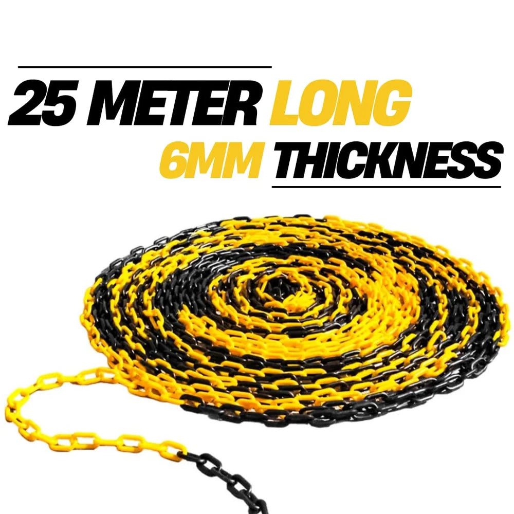 Berry 25m plastic safety chain 6mm yellow and black for traffic and hazard marking