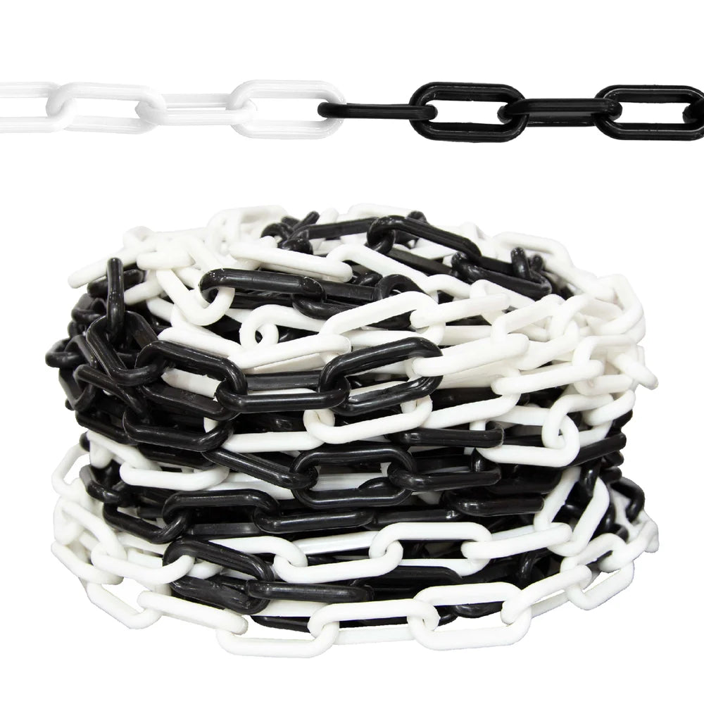 8mm plastic barrier chain 25m in black and white for crowd and area control