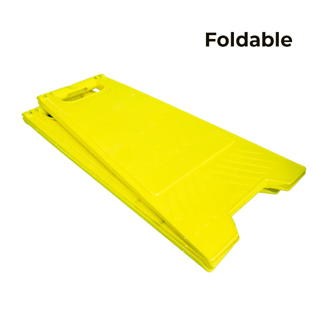 Portable foldable yellow floor safety sign with handle