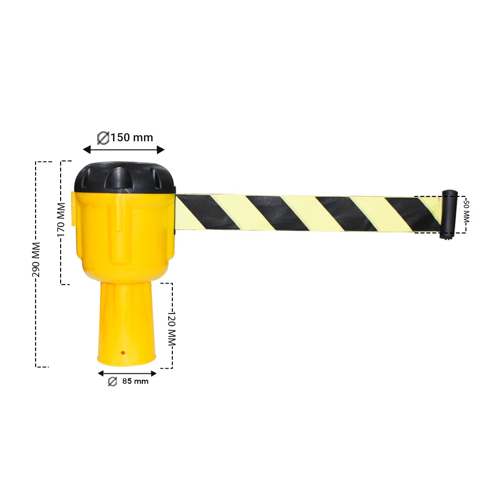 Portable 9 meter retractable yellow black cone topper tape for outdoor safety use