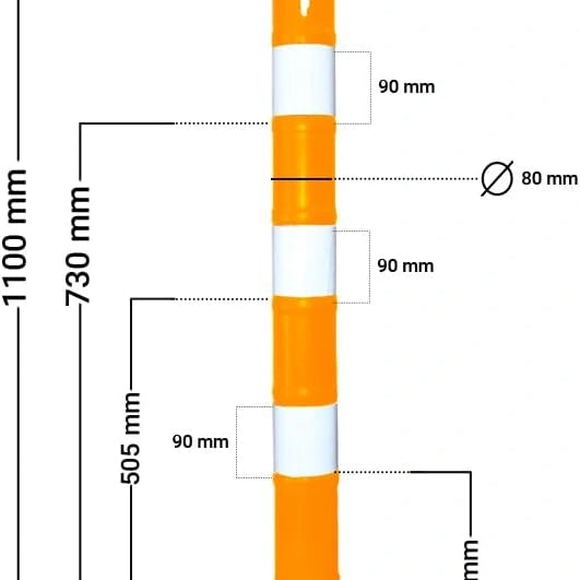 Yellow delineator post 110CM with durable PVC weighted base for parking and road management