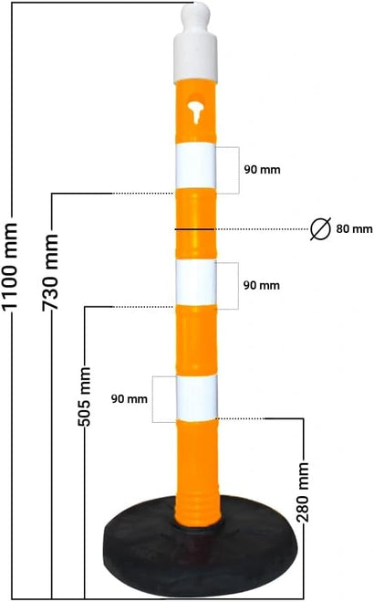 Yellow delineator post 110CM with durable PVC weighted base for parking and road management