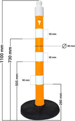Yellow delineator post 110CM with durable PVC weighted base for parking and road management