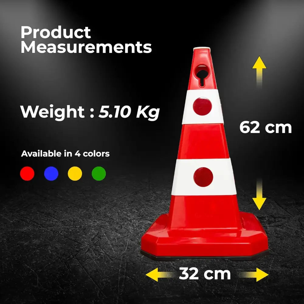 Heavy duty 62cm PVC reflective traffic cone for safety and hazard marking
