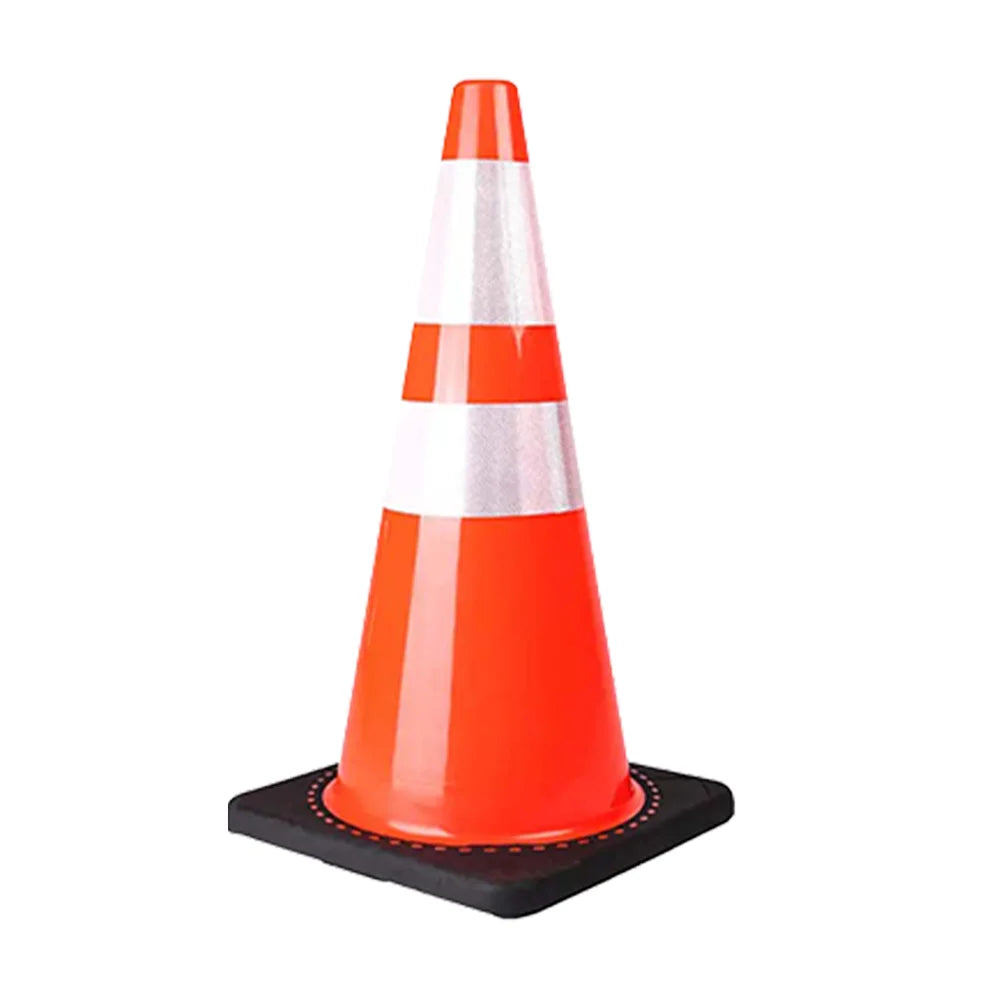 70cm orange PVC traffic cone with black base for road safety and traffic control