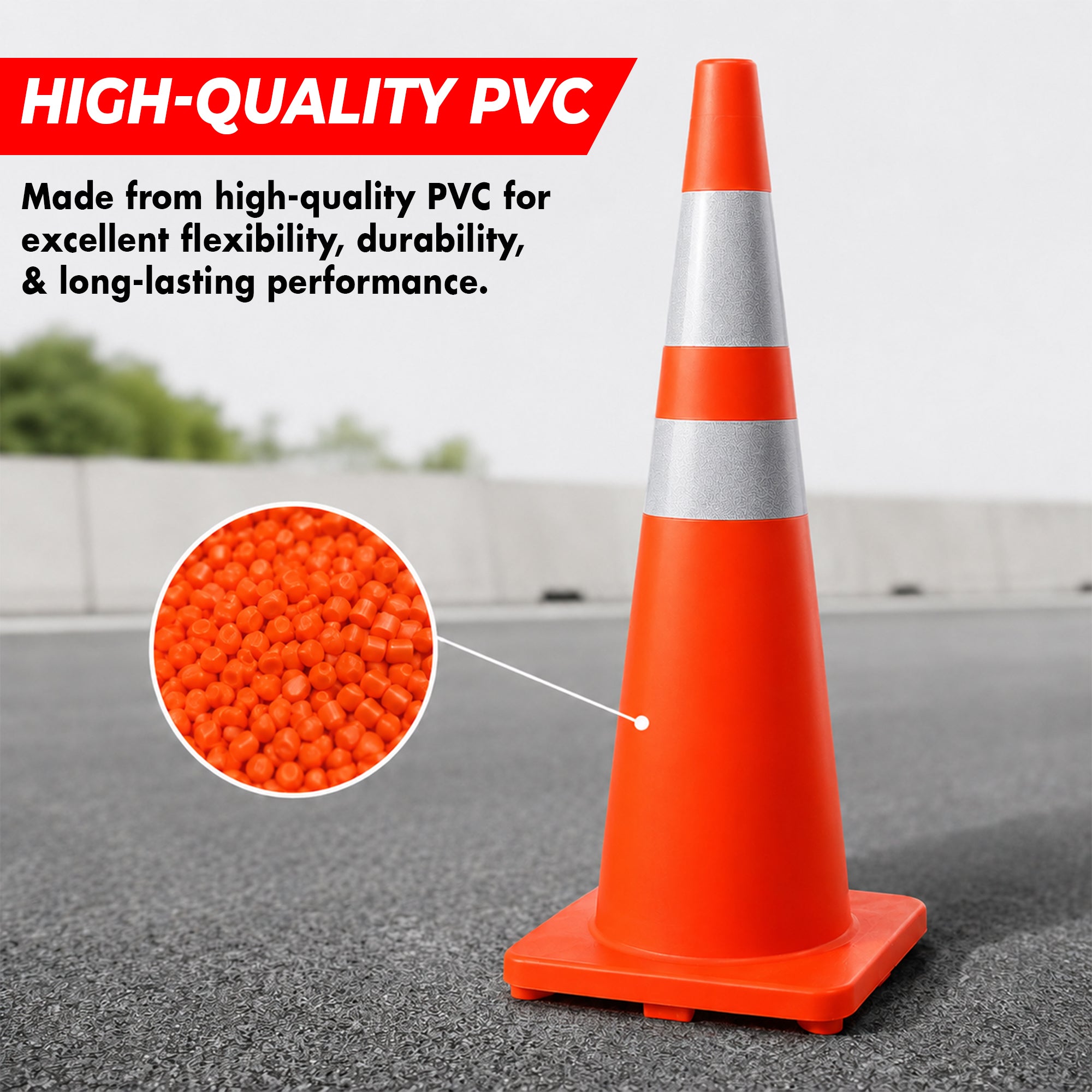 Orange 90cm PVC traffic cone for construction and parking safety