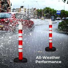 120cm Reflective Delineator Post | Red Parking Barrier Post with Sand Weighted Base