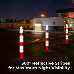120cm Reflective Delineator Post | Red Parking Barrier Post with Sand Weighted Base