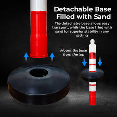 120cm Reflective Delineator Post | Red Parking Barrier Post with Sand Weighted Base
