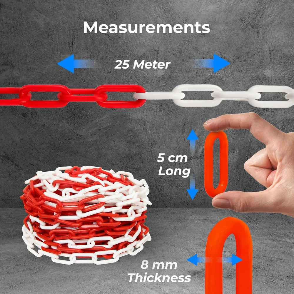 Plastic barrier chain 25m in red and white for traffic and construction areas