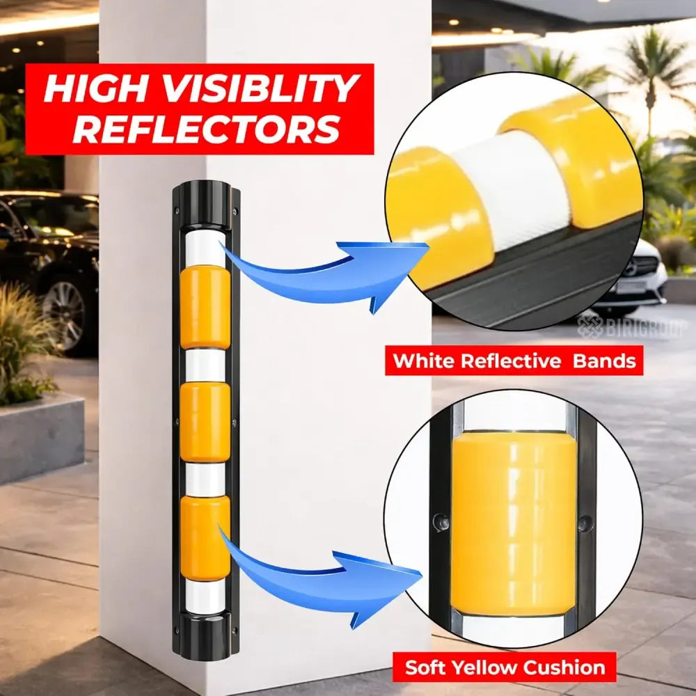 High visibility reflectors with white reflective bands and soft yellow cushion on a white background.