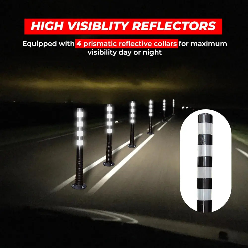 Durable 100CM PU flexible delineator post in black with reflective bands