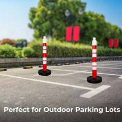 120cm Reflective Delineator Post | Red Parking Barrier Post with Sand Weighted Base