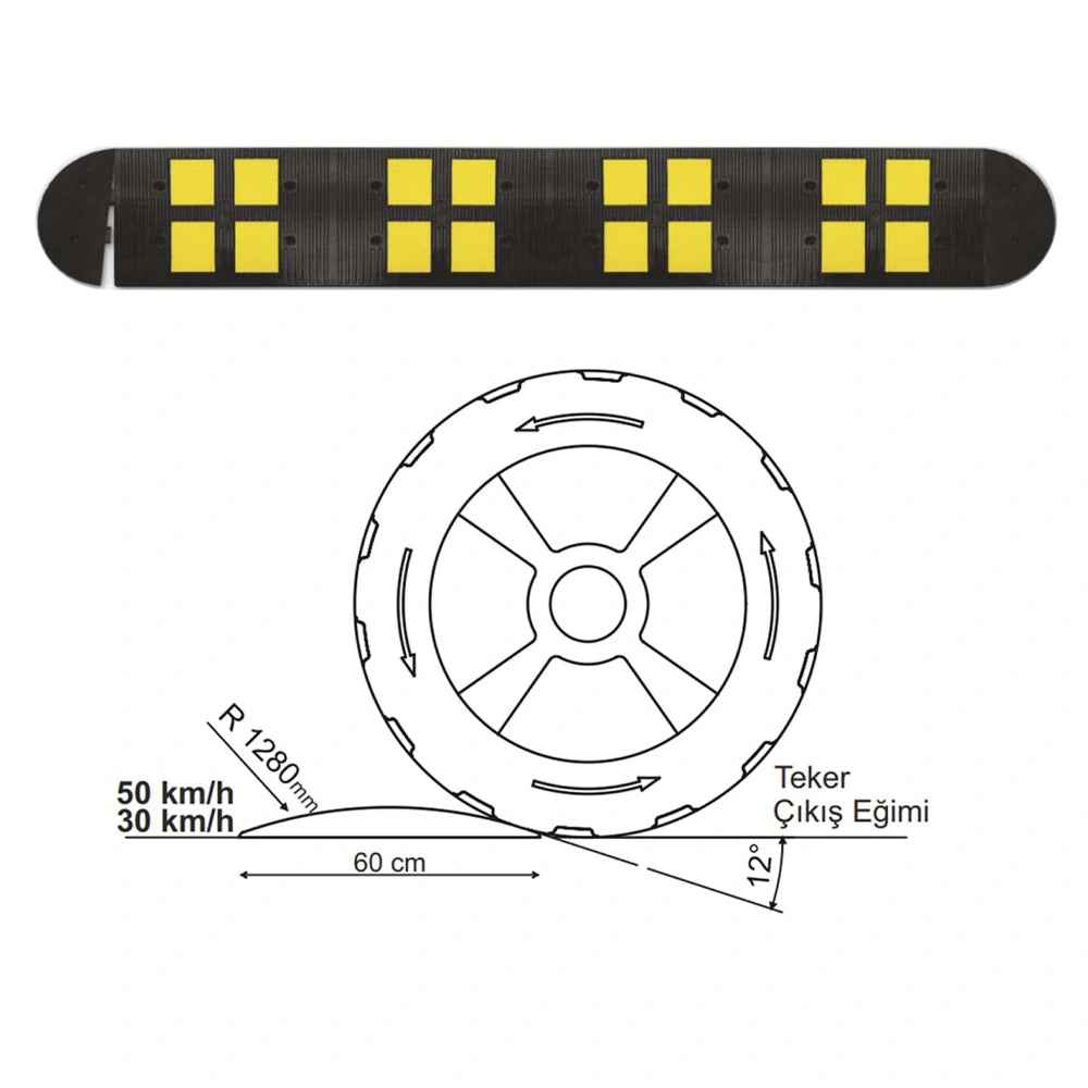 Reflective PVC speed ramp 50CM black yellow for traffic calming