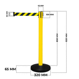 2 meter yellow and black queue barrier by Berry, connectable on 4 sides for lines and crowd management