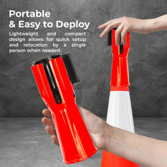 Red and white retractable safety cone belt, 3m length, perfect for parking lots and events