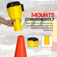 9m yellow and black retractable safety tape for traffic cone topper applications