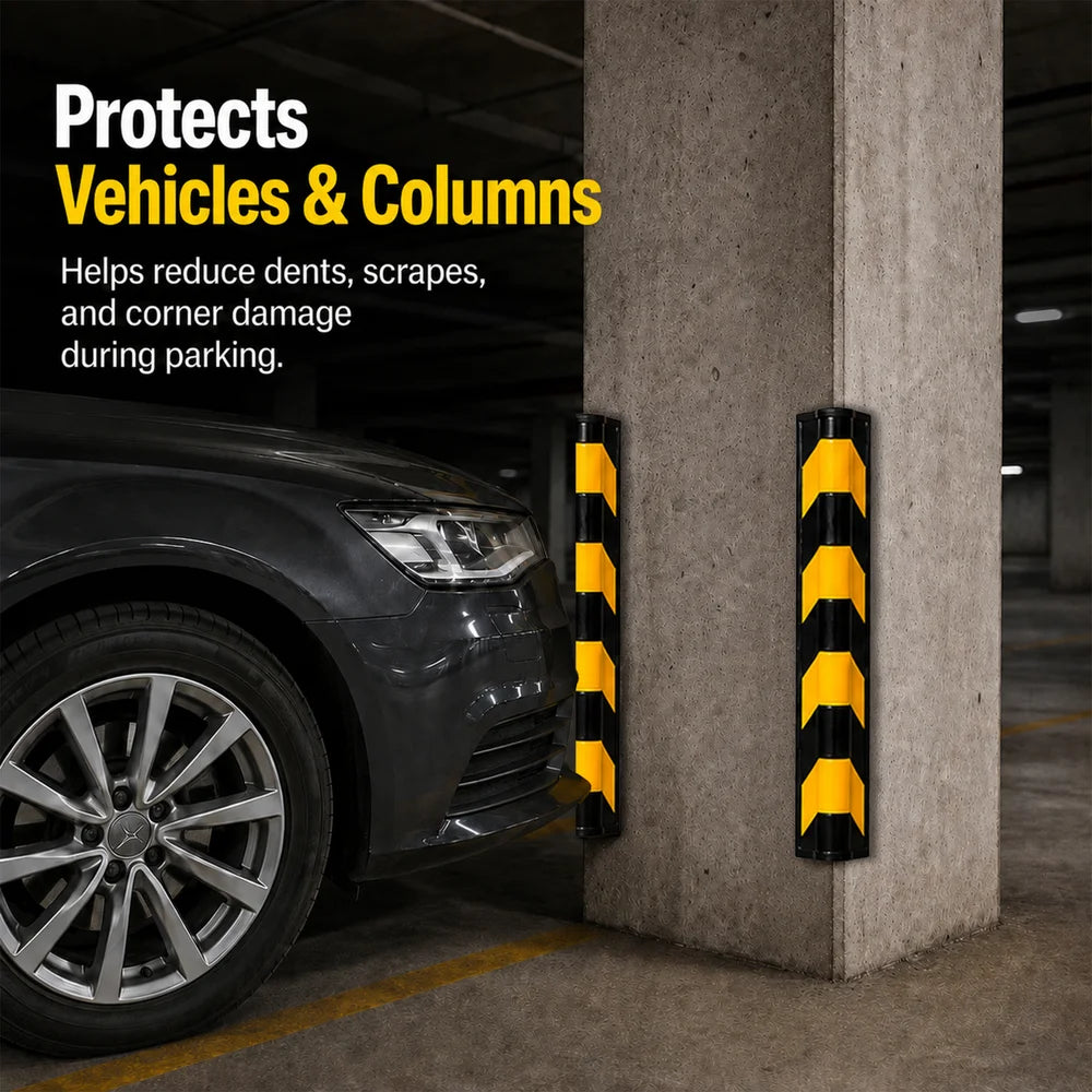 Black and yellow 80cm rubber wall corner guard for warehouses and parking areas