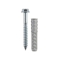 Metal screw with a gray plastic sleeve on a white background