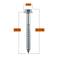 Metal screw with measurements on a white background