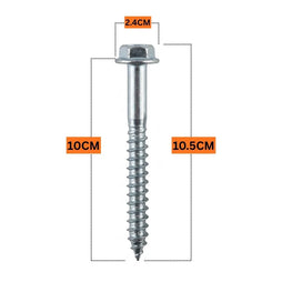 Metal screw with measurements on a white background