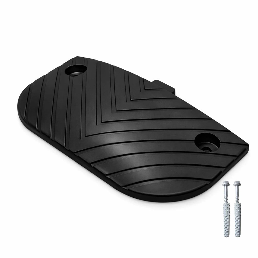 Black rubber mat with two screws on a white background