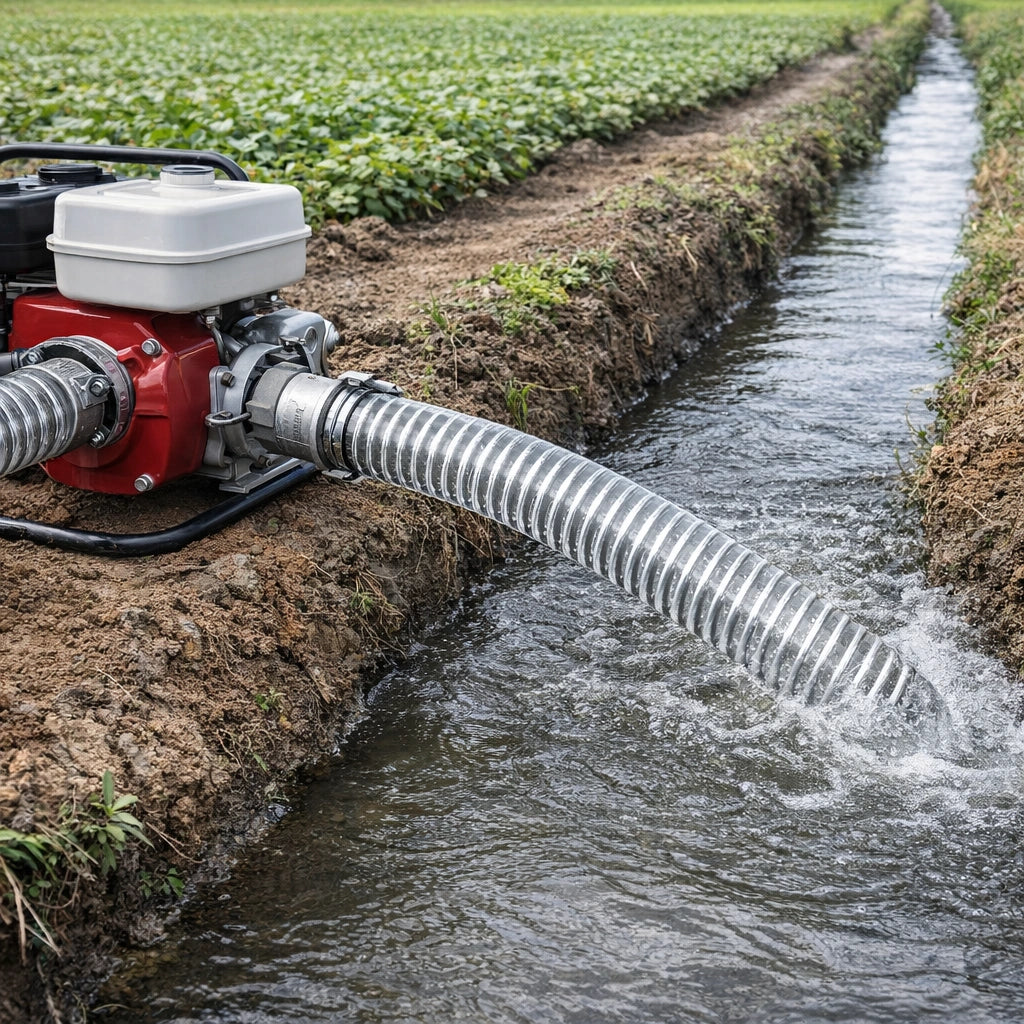 Silver PVC suction hose 2 inch 20M by Berry for drainage and pumping applications