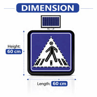 Dimensions of a traffic sign with a solar panel on top, showing height and length as 60 cm.