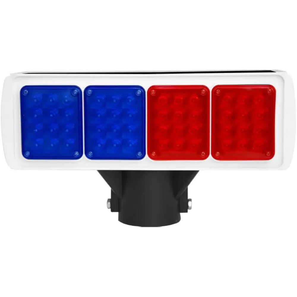 Solar LED strobe warning light in red and blue for traffic and emergency safety