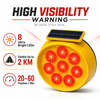 Solar powered orange warning beacon with 8 LEDs for traffic control and visibility