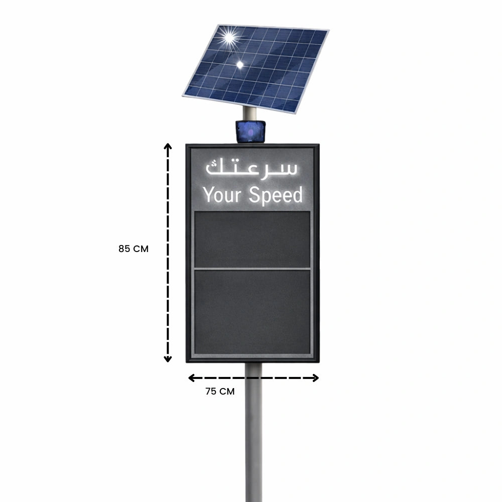Solar powered LED speed radar display for road safety control