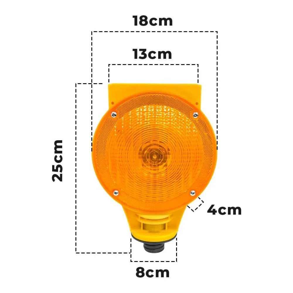 Yellow traffic light with dimensions labeled on a white background