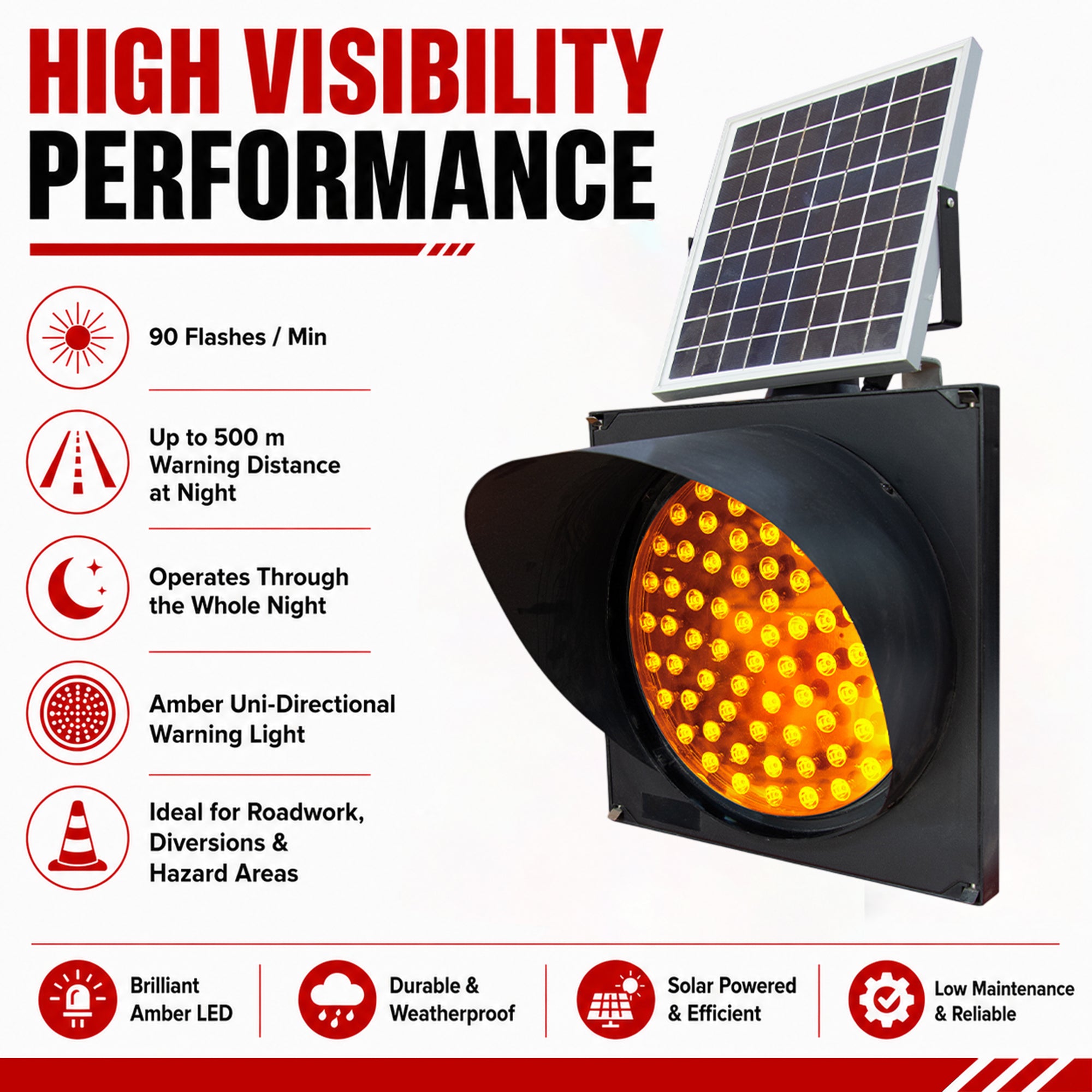 300mm yellow blinking solar traffic warning light for roadworks and restricted areas