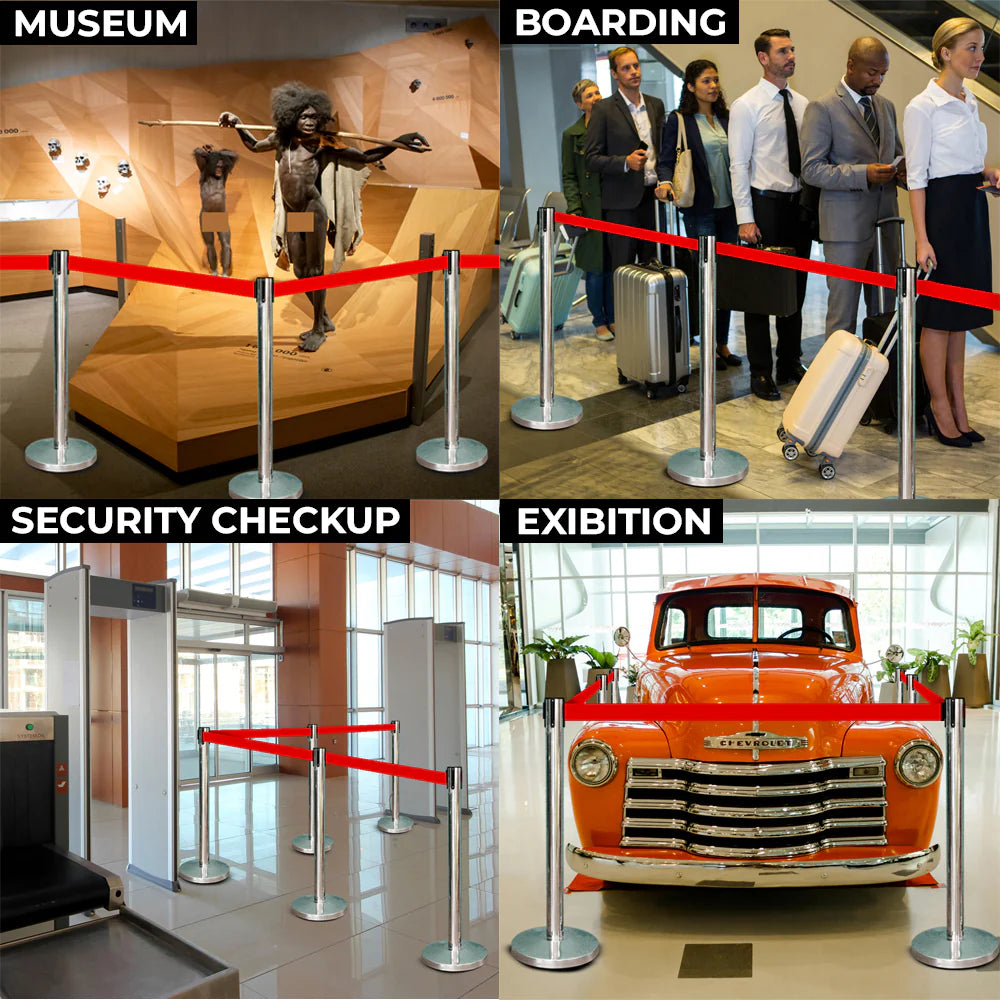 Stainless Steel Queue Barrier with 2 Meter Red Retractable Belt