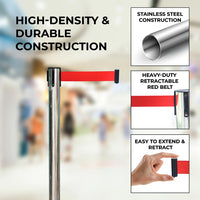 Stainless Steel Queue Barrier with 2 Meter Red Retractable Belt