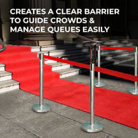 Stainless Steel Queue Barrier with 2 Meter Red Retractable Belt