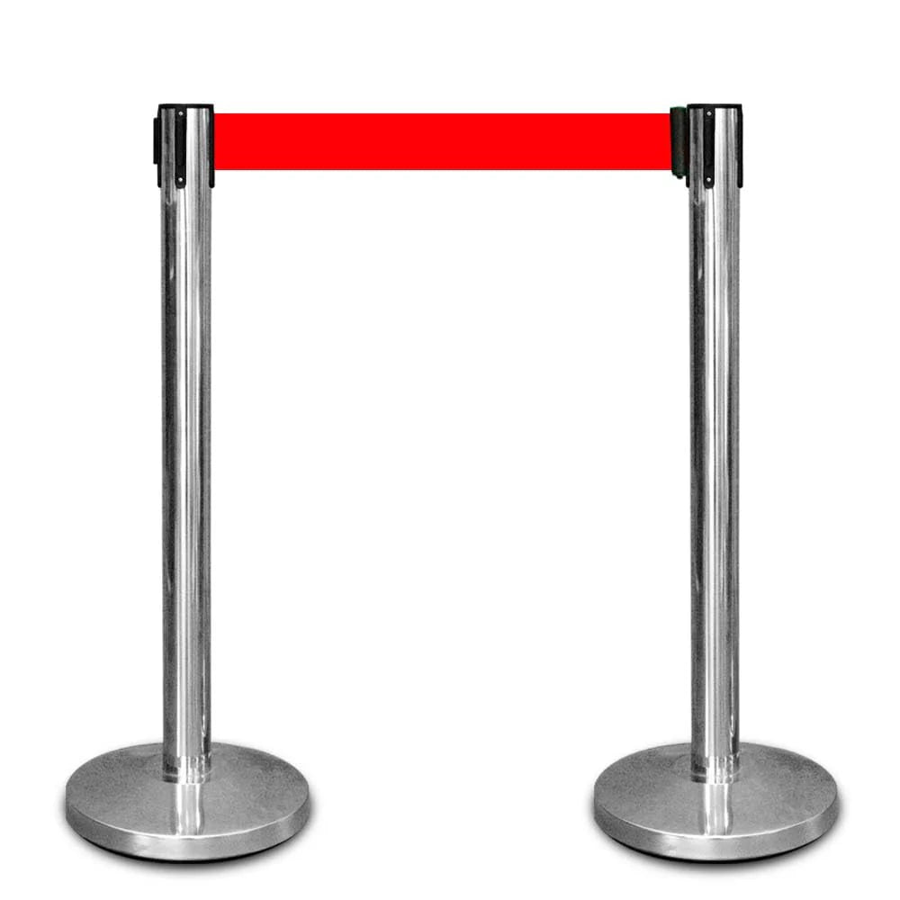 Stainless Steel Queue Barrier with 2 Meter Red Retractable Belt
