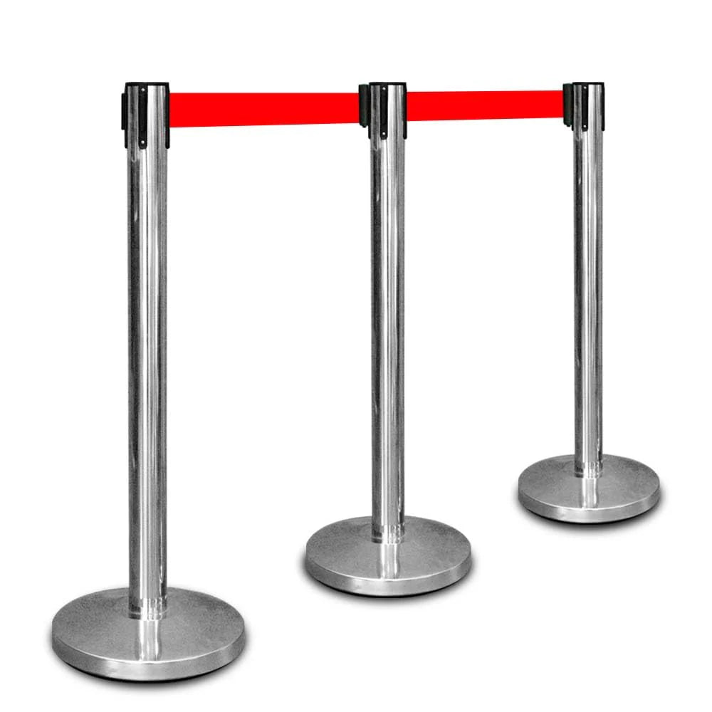Stainless Steel Queue Barrier with 2 Meter Red Retractable Belt