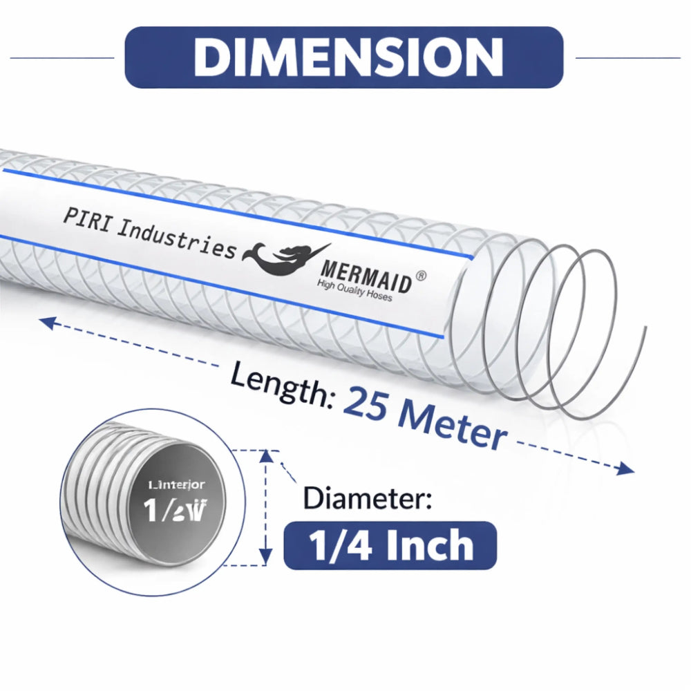 Piri Industries Mermaid hose with dimensions labeled on a white background