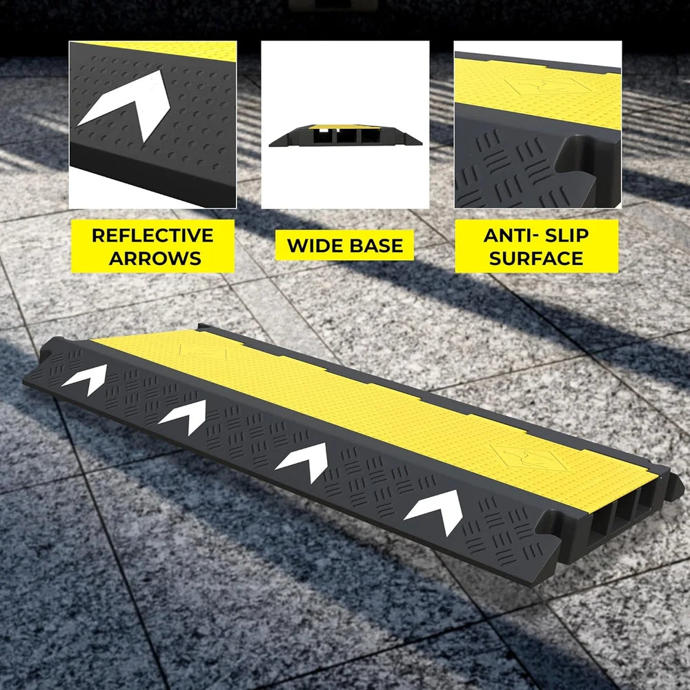 1m traffic cable cover ramp with 3 channels in black and yellow for safety zones