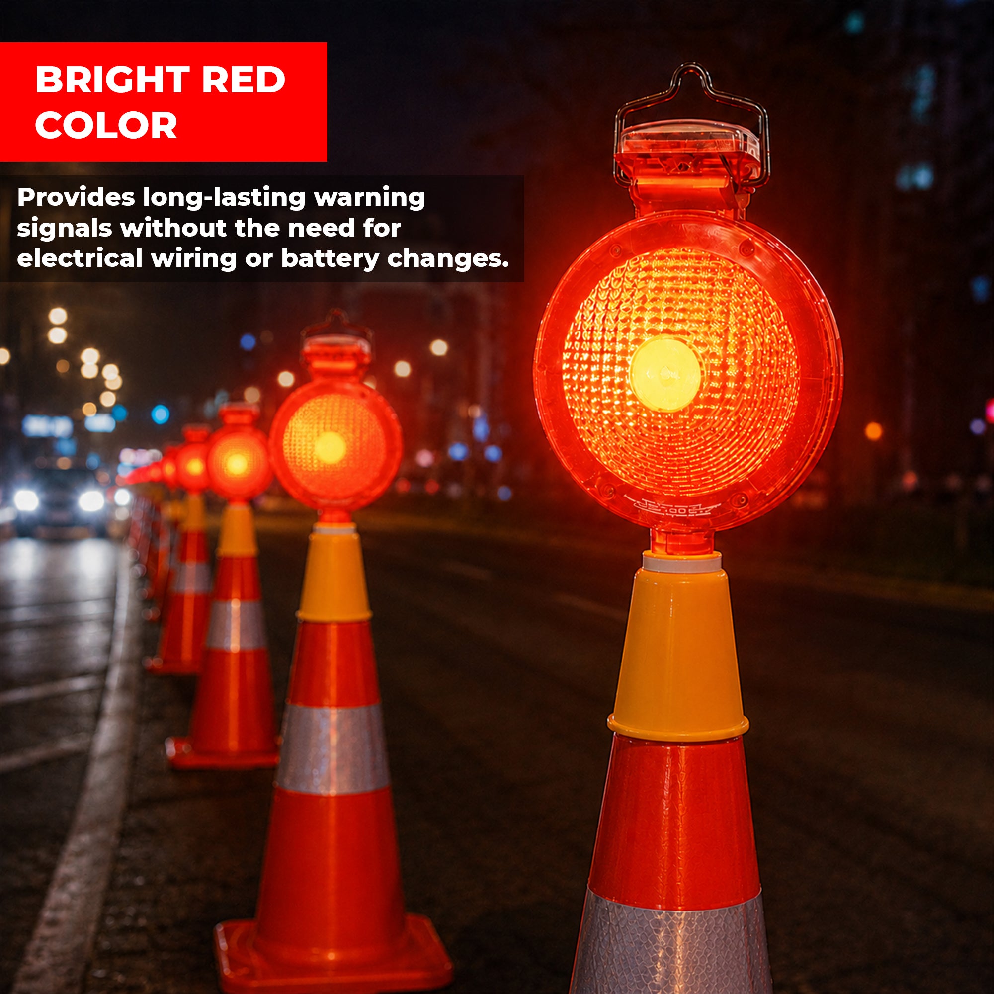 Solar warning light with traffic cone base for high visibility safety applications