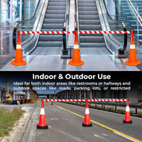 Durable retractable traffic cone belt, 3 meters, red and white, for safety and crowd management