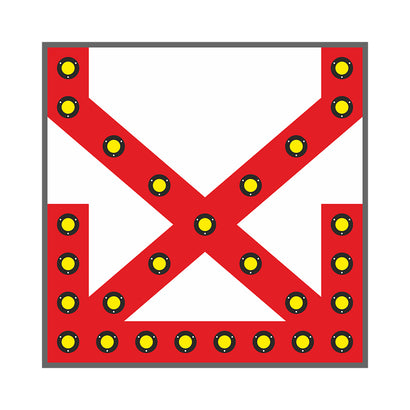 Red and white cross with yellow dots on a white background