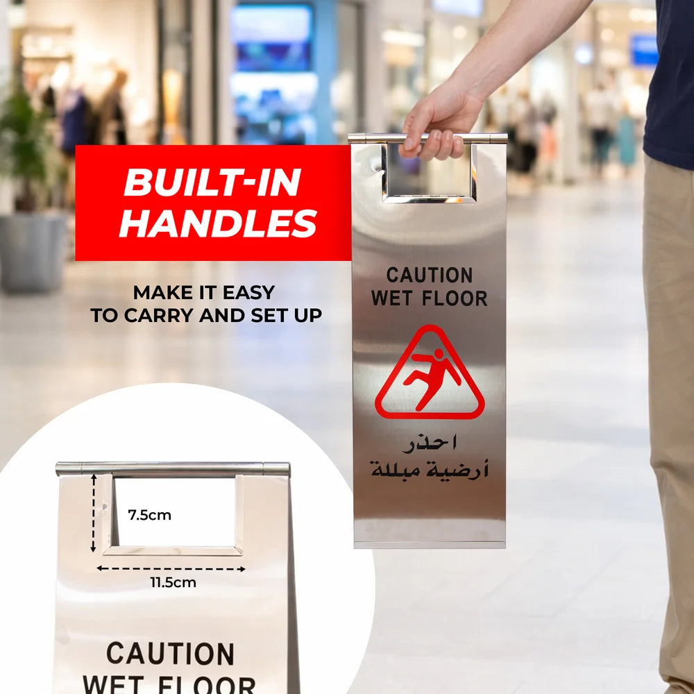 60cm stainless steel foldable wet floor caution sign for public areas