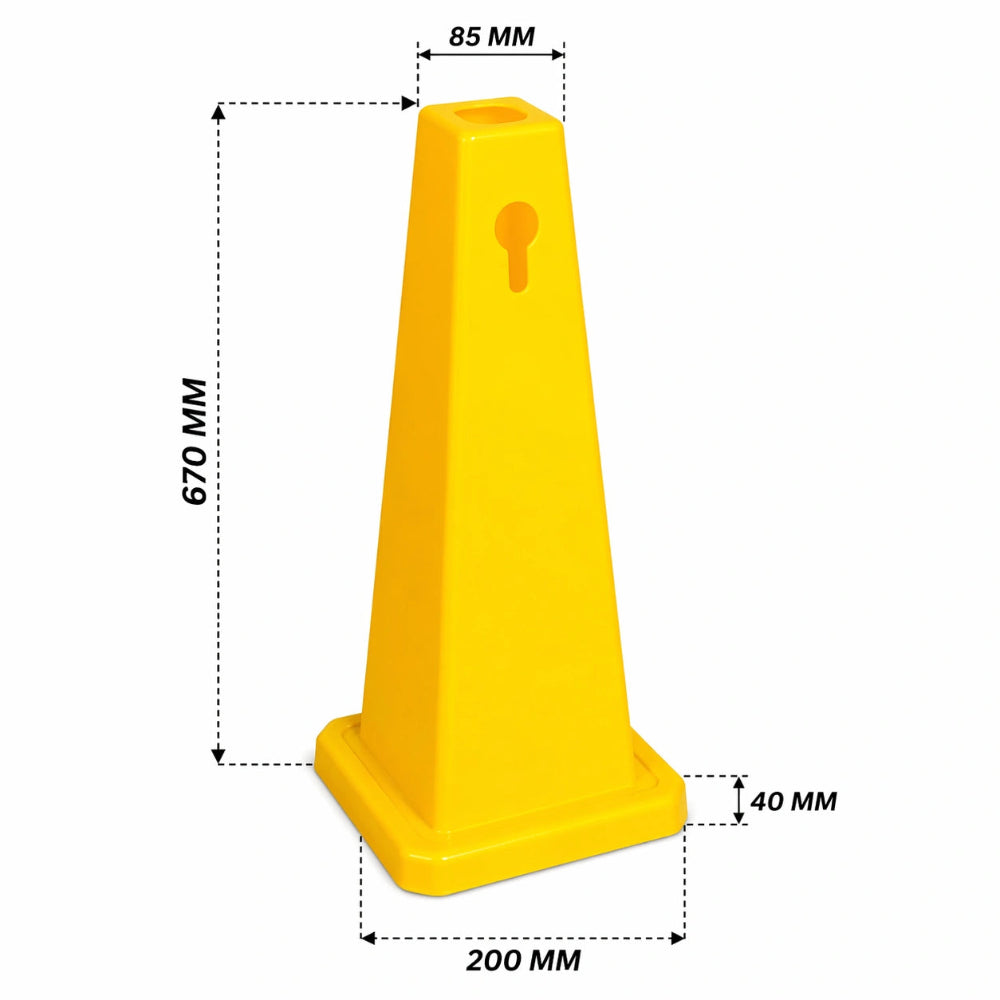 Yellow cone with dimensions 