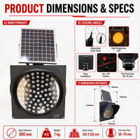 300mm yellow blinking solar LED warning beacon for traffic control and hazard warning