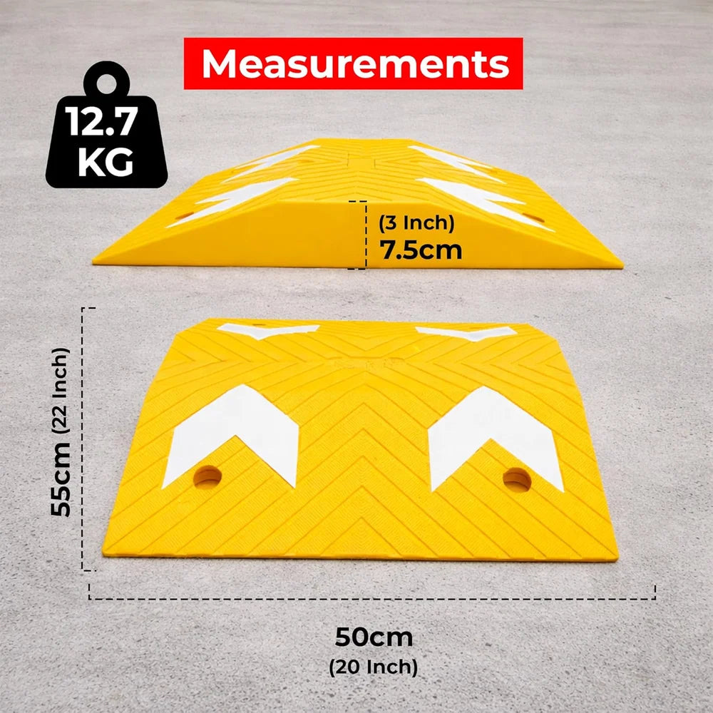 Yellow PVC speed ramp 55cm with 7.5cm height for road and parking control